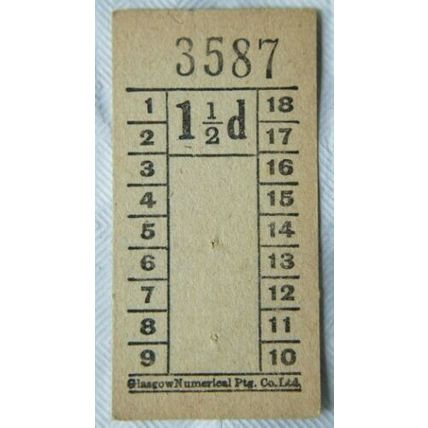 Vintage: Glasgow Numerical Ptg. Co. 1½d ticket