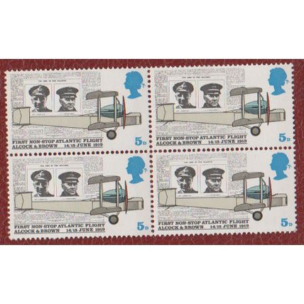 GB 1969 Alcock & Brown 5d block 4 Mint SG 791