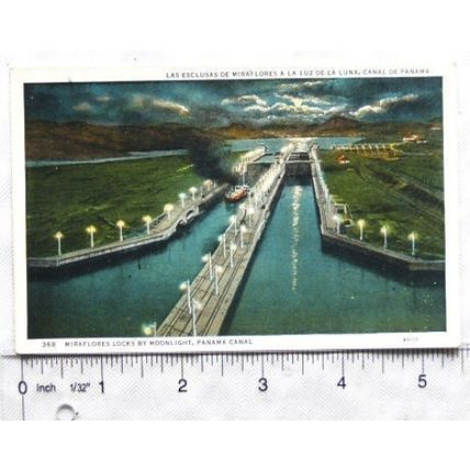 vintage postcard Miraflores Locks, Panama Canal
