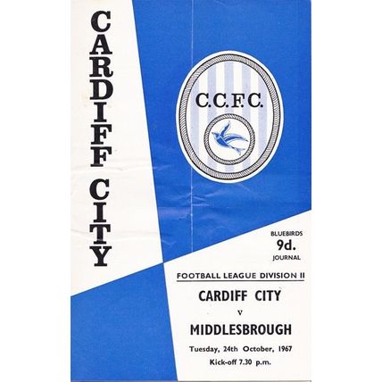 CARDIFF CITY v MIDDLESBROUGH LEAGUE DIVISION 2 1967/68