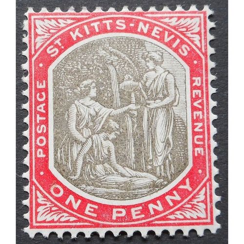 St Kitts Nevis KEVII 1903 1d Grey Black & Carmine Mounted Mint MM SG 2 stamp