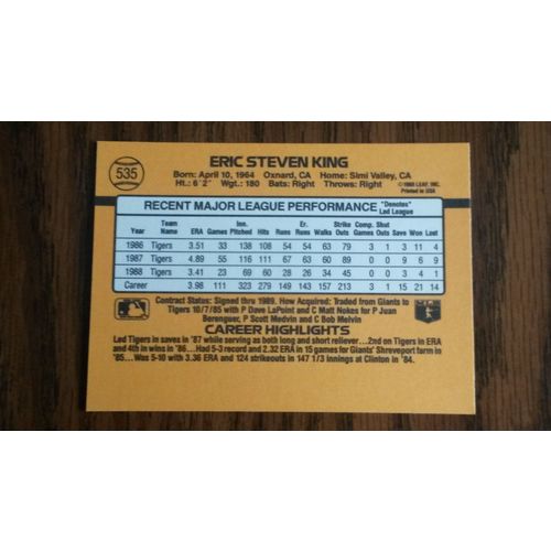 1989 Donrus Card # 535 Eric King Mint (9) Detroit Tigers