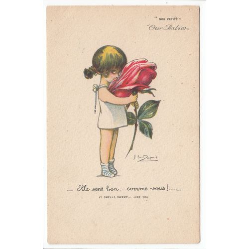 Young Girl with Rose Artist Signed J Em Dupuis Postcard Art