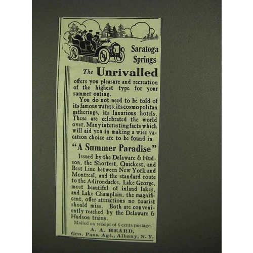 1908 Saratoga Springs Ad - The Unrivalled