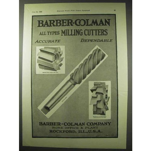 1922 Barber-Colman Milling-Cutters Ad