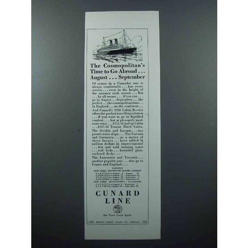 1928 Cunard Line Cruise Ad - Cosmopolitan's Time