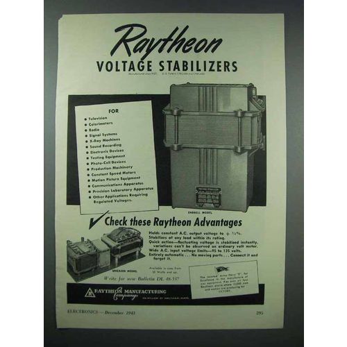1943 Raytheon Voltage Stabilizer Ad - Endbell Model