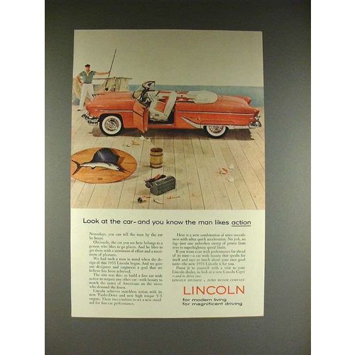 1955 Lincoln Capri Convertible Car Ad, Man Likes Action