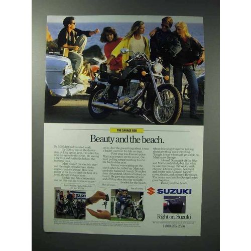 1987 Suzuki Savage 650 Motorcycle Ad - Beauty and Beach