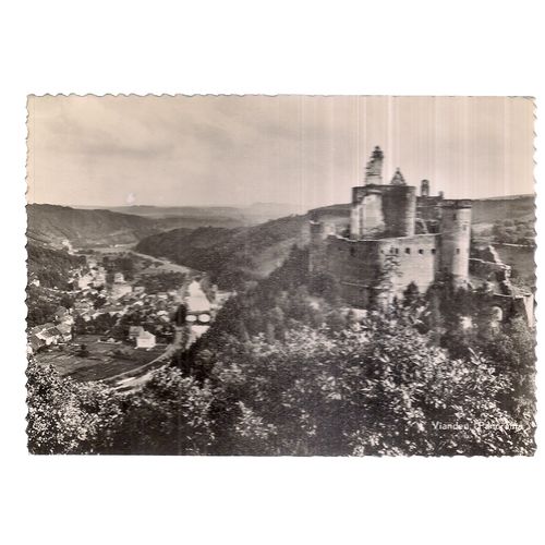 VIANDEN and CHATEAU , LUXEMBOURG, ,unused vintage postcard RP dated 1956 =