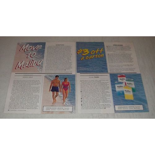 1990 Malibu Cigarettes Ad - Move to Malibu $3 Off a carton