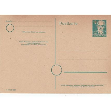 Berlin 10pf August Bebel Postal Card unused VGC