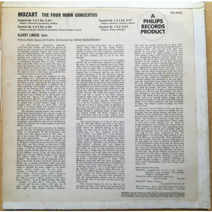 VINYL LP : MOZART FOUR HORN CONCERTOS Albert Linder - horn - Vienna State Orch