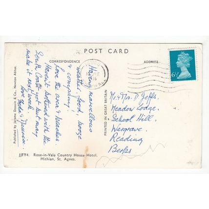 Rose-in-Vale Country House Hotel Mithian St Agnes Postcard 1976 Cornwall