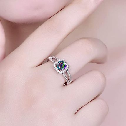 Mystic rainbow Opal Filled Stone Rings 925 Sterling Silver