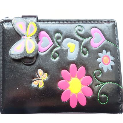 Ladies Multicoloured Butterfly & Flowers on a Black Background Purse