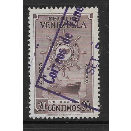 VENEZUELA 1948 20c PURPLE MERCHANT MARINE FREIGHTER SG 794 FINE USED#2