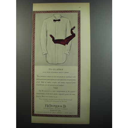 1953 F.R. Tripler The Glades Dress Shirt and Waistvest Cummerbund Advertisement