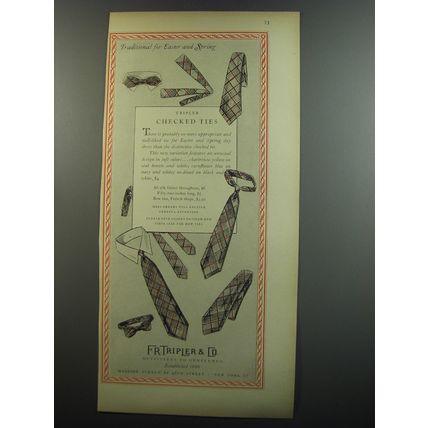 1953 F.R. Tripler Checked Ties Advertisement - Traditional for easter and spring