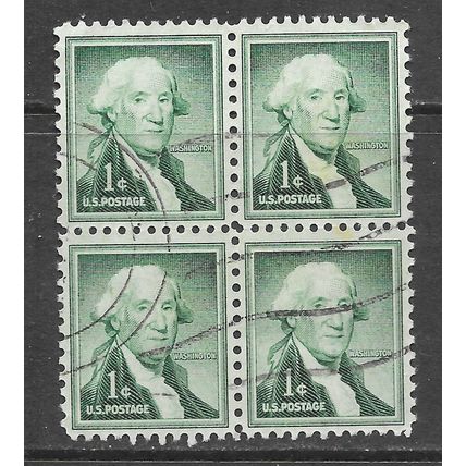 USA 1c GEORGE WASHINGTON BLOCK OF 4 WELL CENTERED EXAMPLE USED