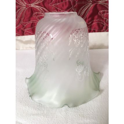 Antique Victorian Art Nouveax Frosted Floral Spiral Fluted Ruffle Oil Lamp Shade