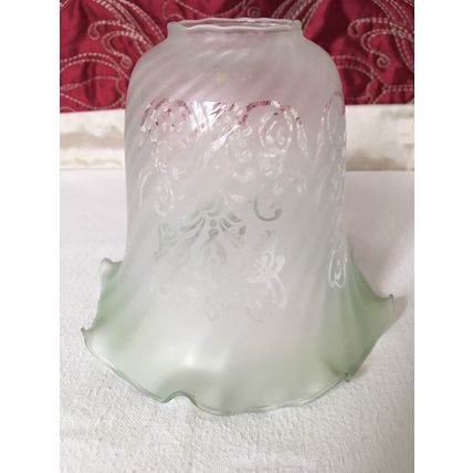 Antique Victorian Art Nouveax Frosted Floral Spiral Fluted Ruffle Oil Lamp Shade