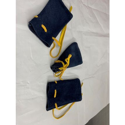 Medieval Larp SCA Pagan Reenactment Blue Leather DRAWSTRING Yellow tie pouch