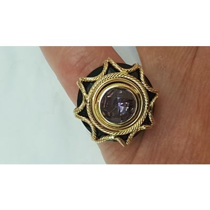Estate 14k Yellow Gold Amethyst Ornate Ring Design by Milor,Italy