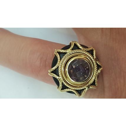 Estate 14k Yellow Gold Amethyst Ornate Ring Design by Milor,Italy