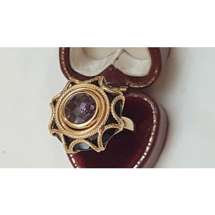 Estate 14k Yellow Gold Amethyst Ornate Ring Design by Milor,Italy