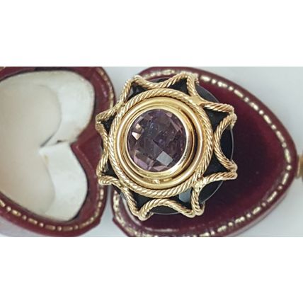 Estate 14k Yellow Gold Amethyst Ornate Ring Design by Milor,Italy