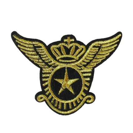 Iron On Patch Star & Wings Black Gold 8.5 x 5 cm Motif Biker Punk Rock Goth P272