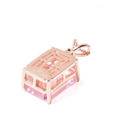 8ct Pink Cubic Zirconia Radiant Cut Pendant 14k Rose Gold Overlay 925 Silver