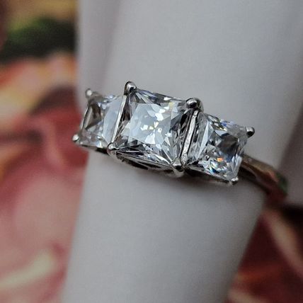 3ct Princess Cut Trilogy Ring Sz S½ Made With Swarovski Zirconia Plat 925 Silver