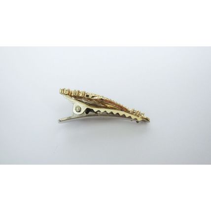 Two small gold metal filigree and clear crystal alligator hair clip fine hair