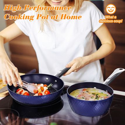 3D Sets Non Stick 3 Pieces Blue Diamond Cookware Less Oil