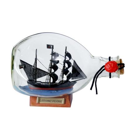 Pack Of 2] Wooden Blackbeard's Queen Anne's Revenge Pirate Ship in a Glass B...