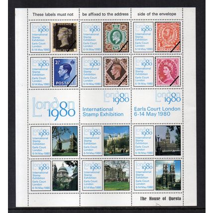 1980 - London Stamp Exhibition 1980, House of Questa Souvenir Labels MNH