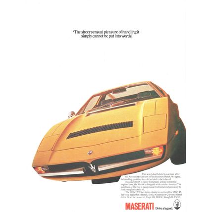 MASERATI Drive a legend Car : Original Vintage 1975 Magazine Advert