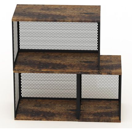 3-Cube Bookcase with 3 Sizes, Wood & Metal 3 Tier Bookshelf for Small Space, Mod
