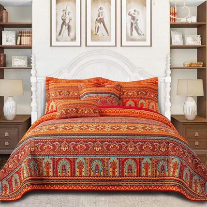VAPUTAR Cotton Quilt Queen Size Bedding Set - 3 Pieces, Boho Queen Size Quilts,