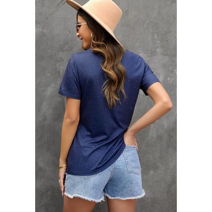 Blue God Bless the USA Print Bleach Short Sleeve T-Shirt