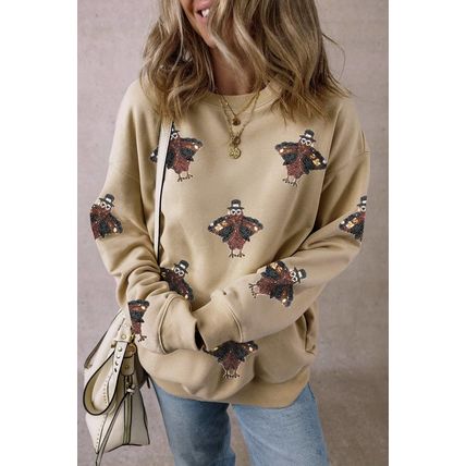 Parchment Shimmering Turkey Pattern Thanksgiving Holiday Sweatshirt