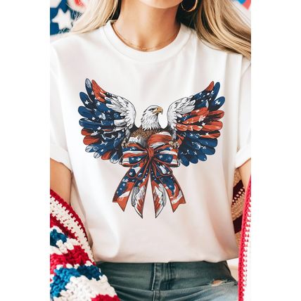 White American Flag Eagle Print Independence Day Tee