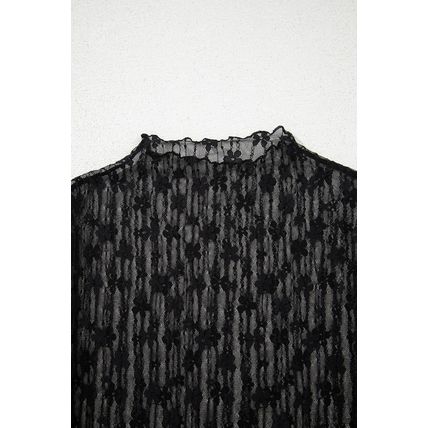 Black Sheer Floral Lace Long Sleeve Slim Fit Top