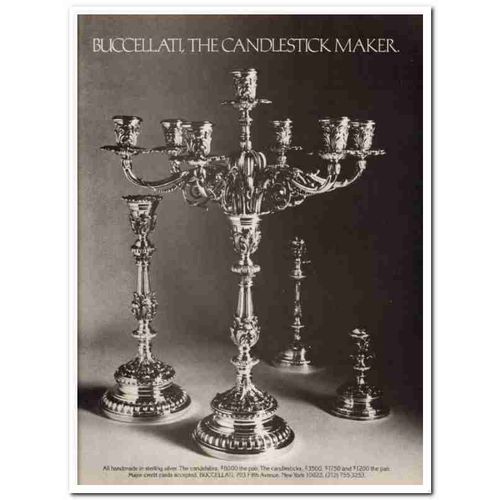 buccellati 1977 candlestick maker handmade sterling silver vintage ad