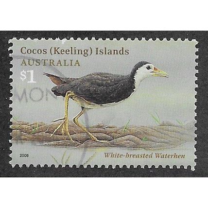 CKI 2008 $1.00 'BIRDS -'WHITE BREASTED WATERHEN ' FINE USED (EBID70-964)