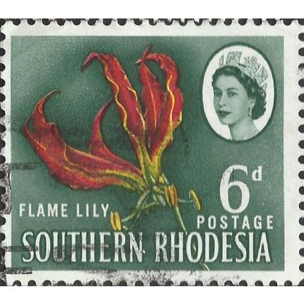 SOUTHERN RHODESIA, FLOWER, Gloriosa, Flame Lily, green 1964, 6d, #3