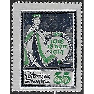 Mi 34 (*): 35 k. blue-black/green First Anniv. of Independence, line perf. 11¼