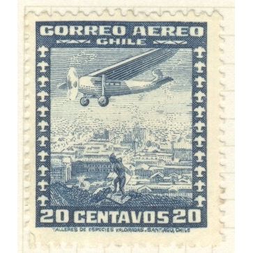 Chile 1934 (Air) - 20c blue - Plane over Landscape - unused